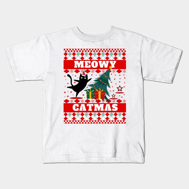 Meowy Catmas Kids T-Shirt by Bestworker